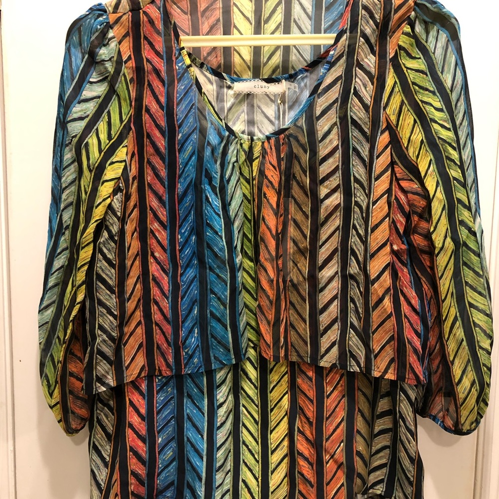 Cluny Patterned Multicolored Tiered Silk Top